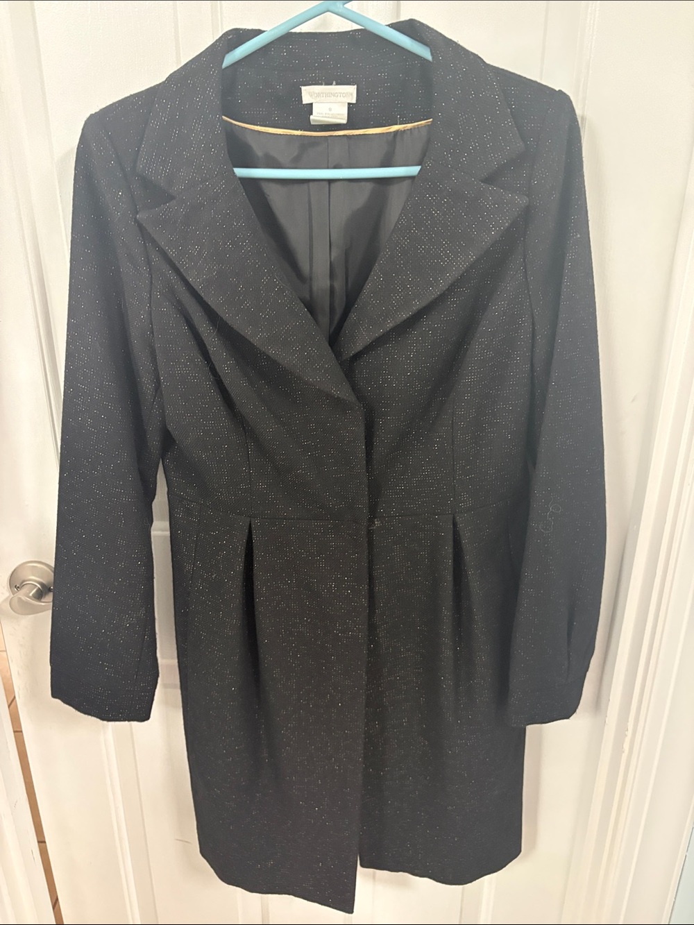 Worthington Black Metallic-Thread Long Blazer